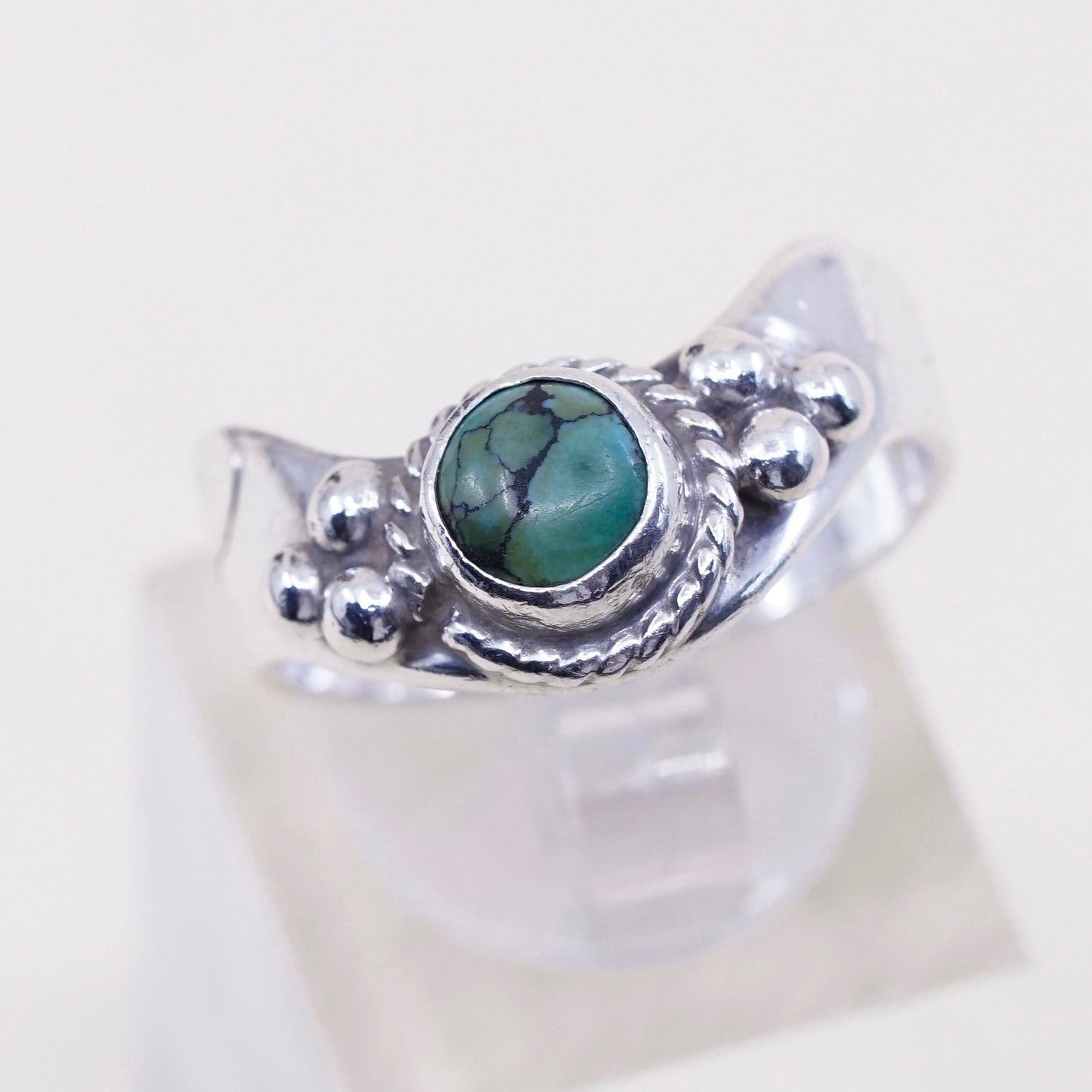 sz 9, Native American sterling silver handmade 925 ring w/ turquoise N beads