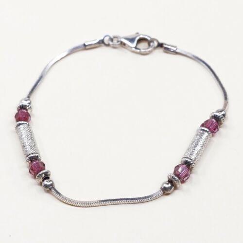 6.75”, Vtg Sterling Silver bracelet, Handmadd 925 Italy snake chain W/ Beads