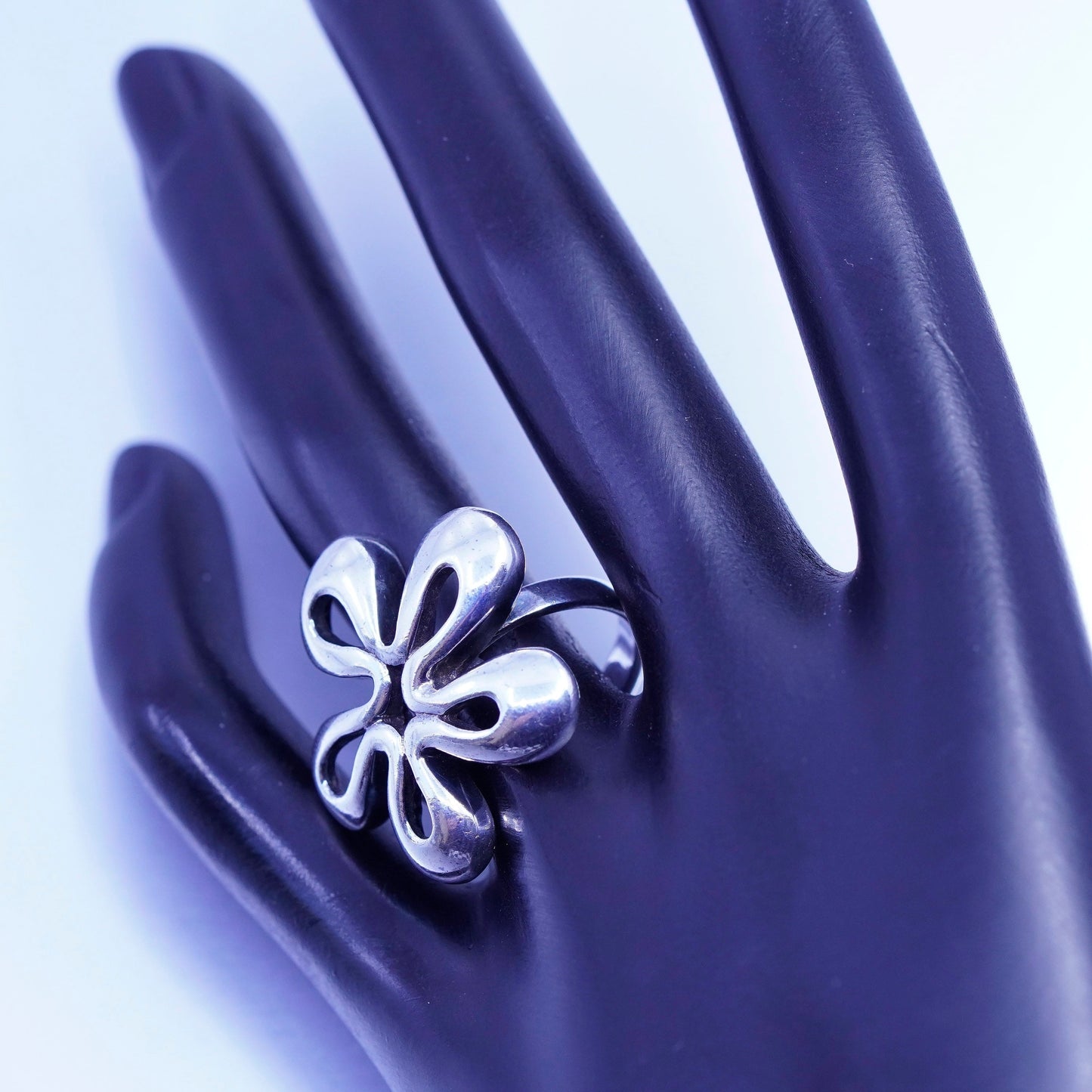 Size 9.25, southwestern Sterling 925 silver handmade ring, modern flower band