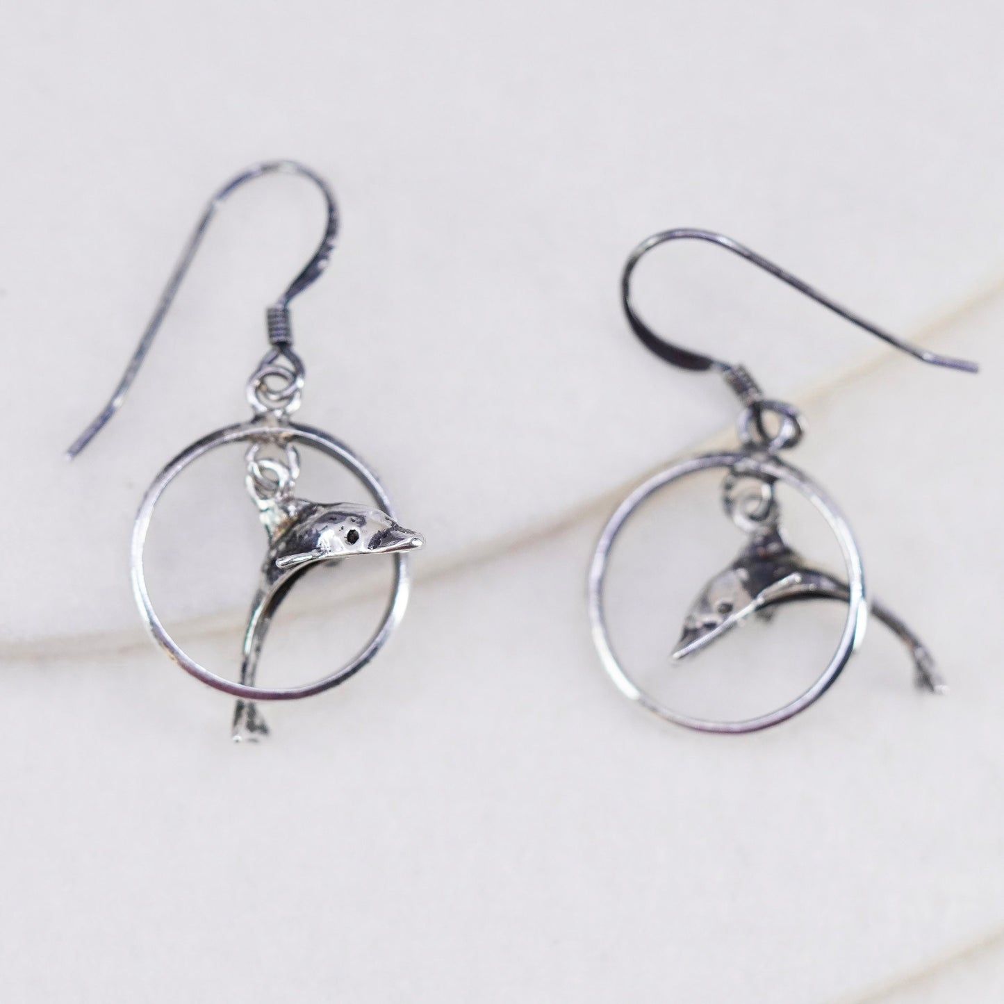 Vintage Sterling 925 silver handmade dolphin earrings