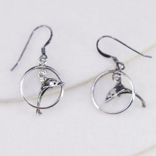 Vintage Sterling 925 silver handmade dolphin earrings