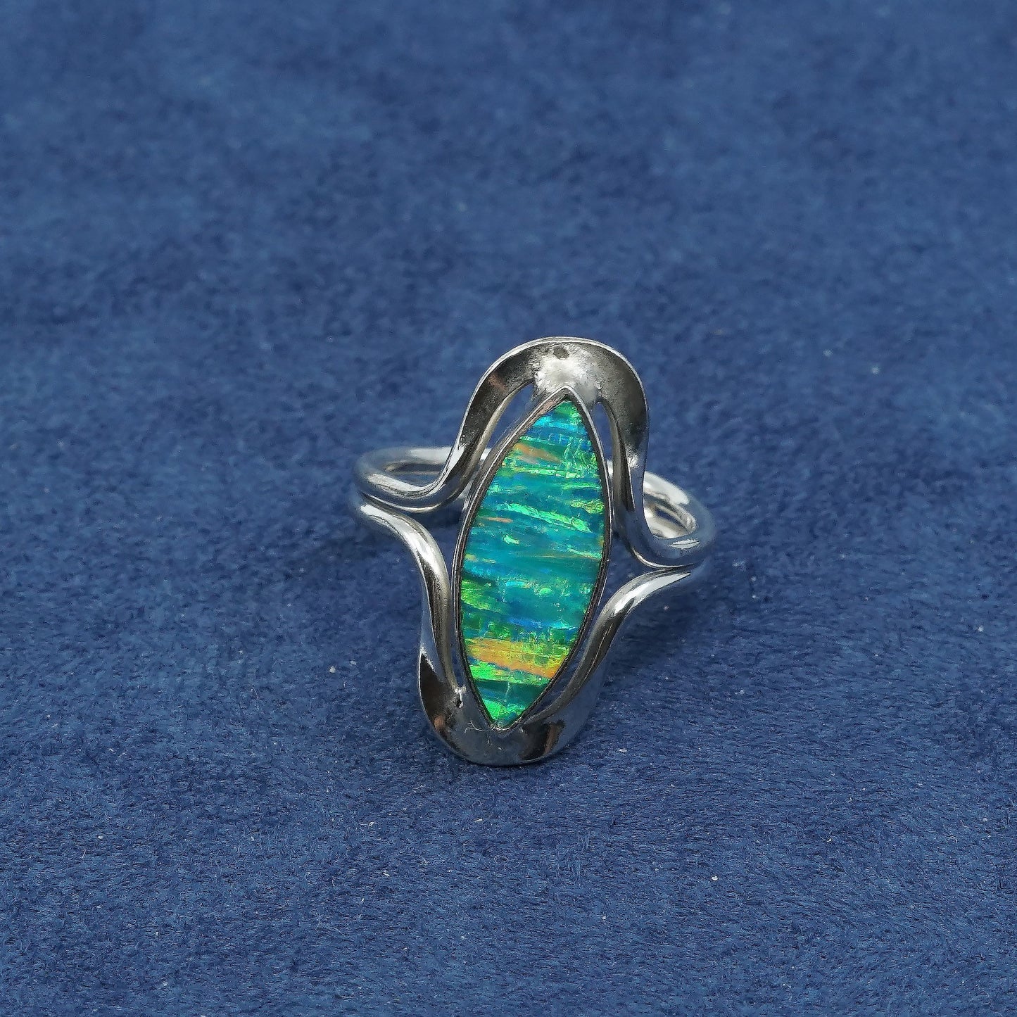 Size 7.5, vtg gold over sterling silver handmade ring, 925 w/ fire opal