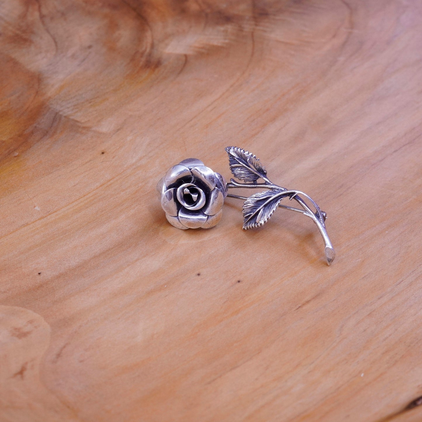Vintage beau handmade sterling 925 silver rose flower brooch