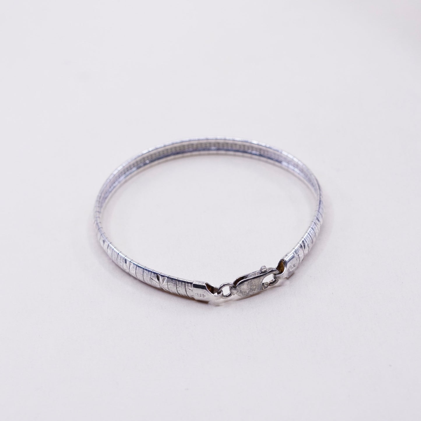 7.75”, 7mm, Vintage Sterling silver omega bracelet, Italy 925 textured chain