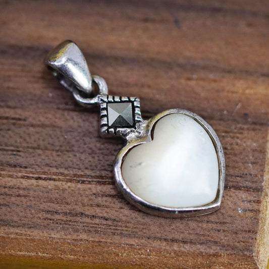 Vintage Sterling 925 Silver Handmade Pendant with moonstone and marcasite
