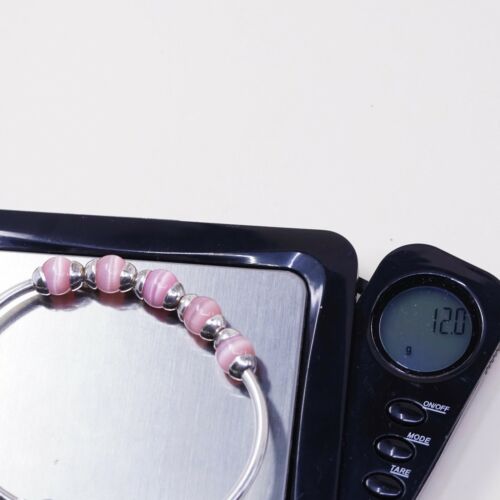 7”, Vtg Sterling Silver Handmade Bracelet, 925 W/ Pink Tiger’s Eye Bangle
