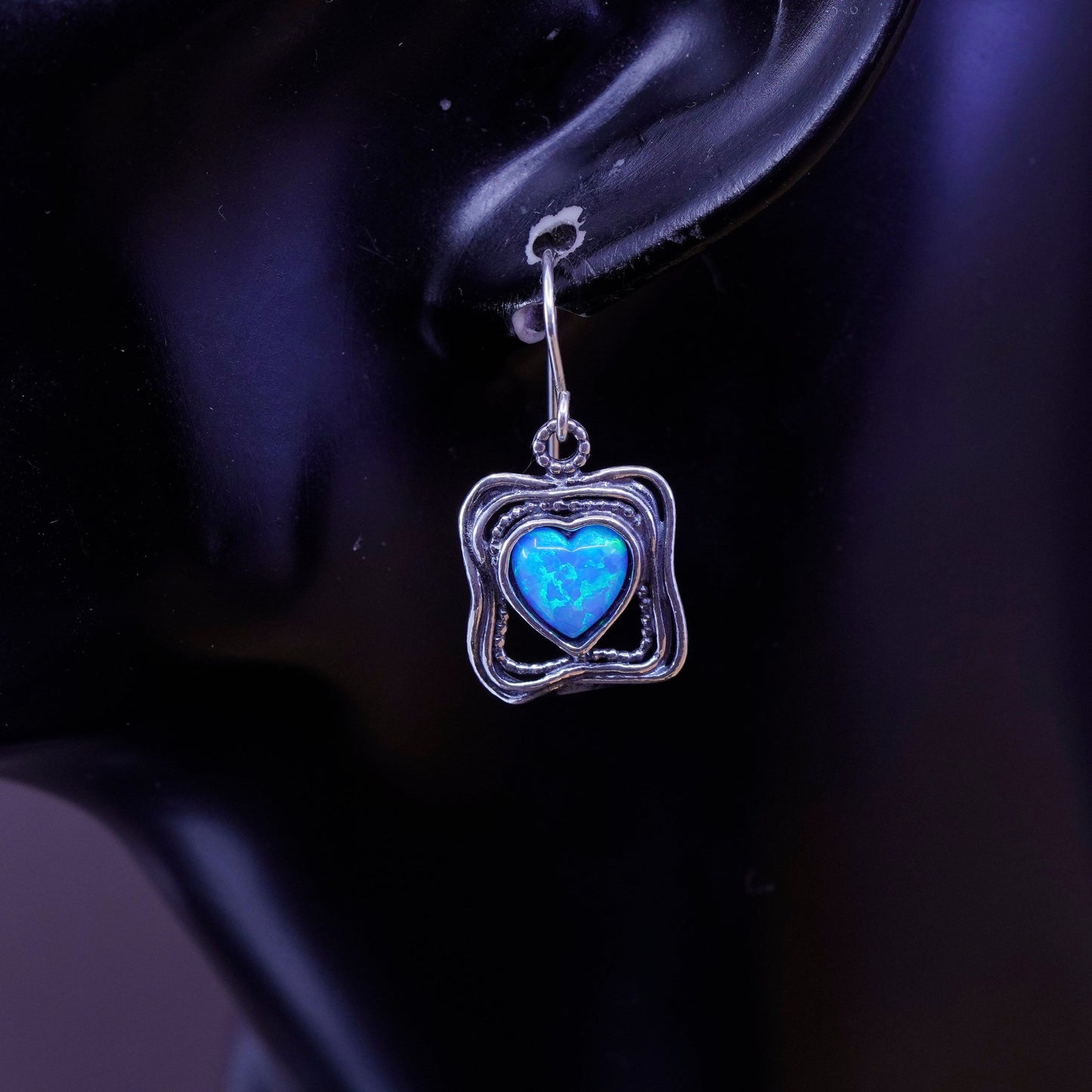 Israel didae shablool Sterling 925 silver handmade earrings with heart opal