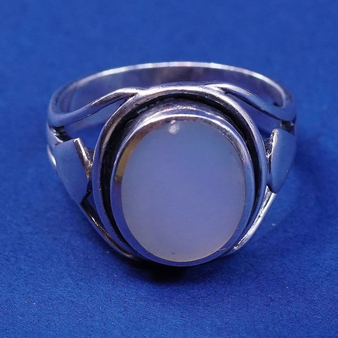 sz 8, vtg sterling silver handmade ring, 925 w/ mother of pearl