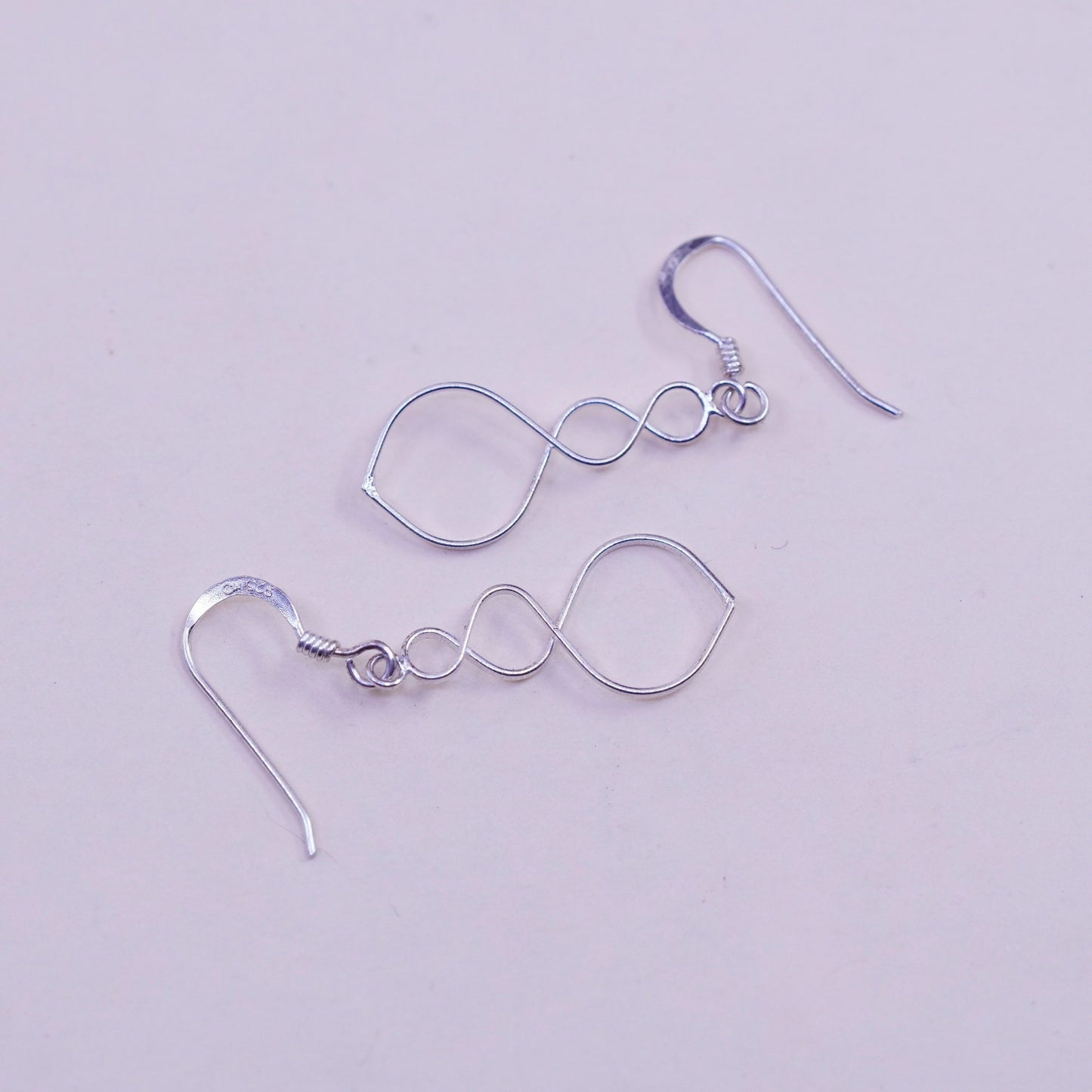 Vintage sterling silver handmade earrings, 925 twisted dangles