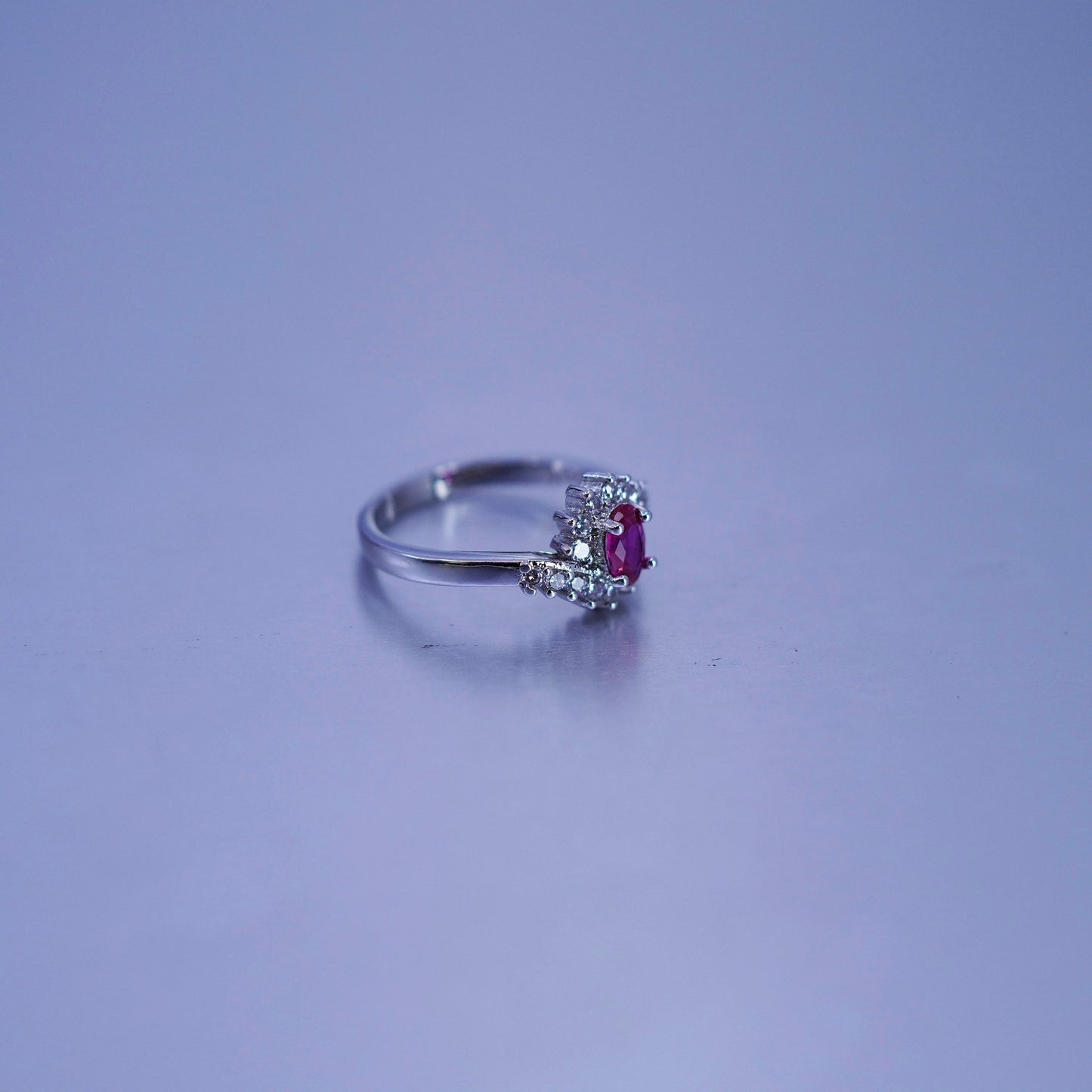 Size 6.25, vintage Sterling 925 silver handmade ring with ruby and cz around