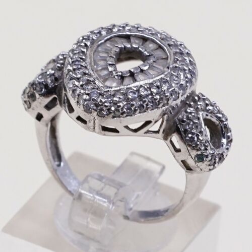 Sz 8.25, Vtg Sterling silver Engagement ring, 925 silver W/ Teardrop Cluster Cz