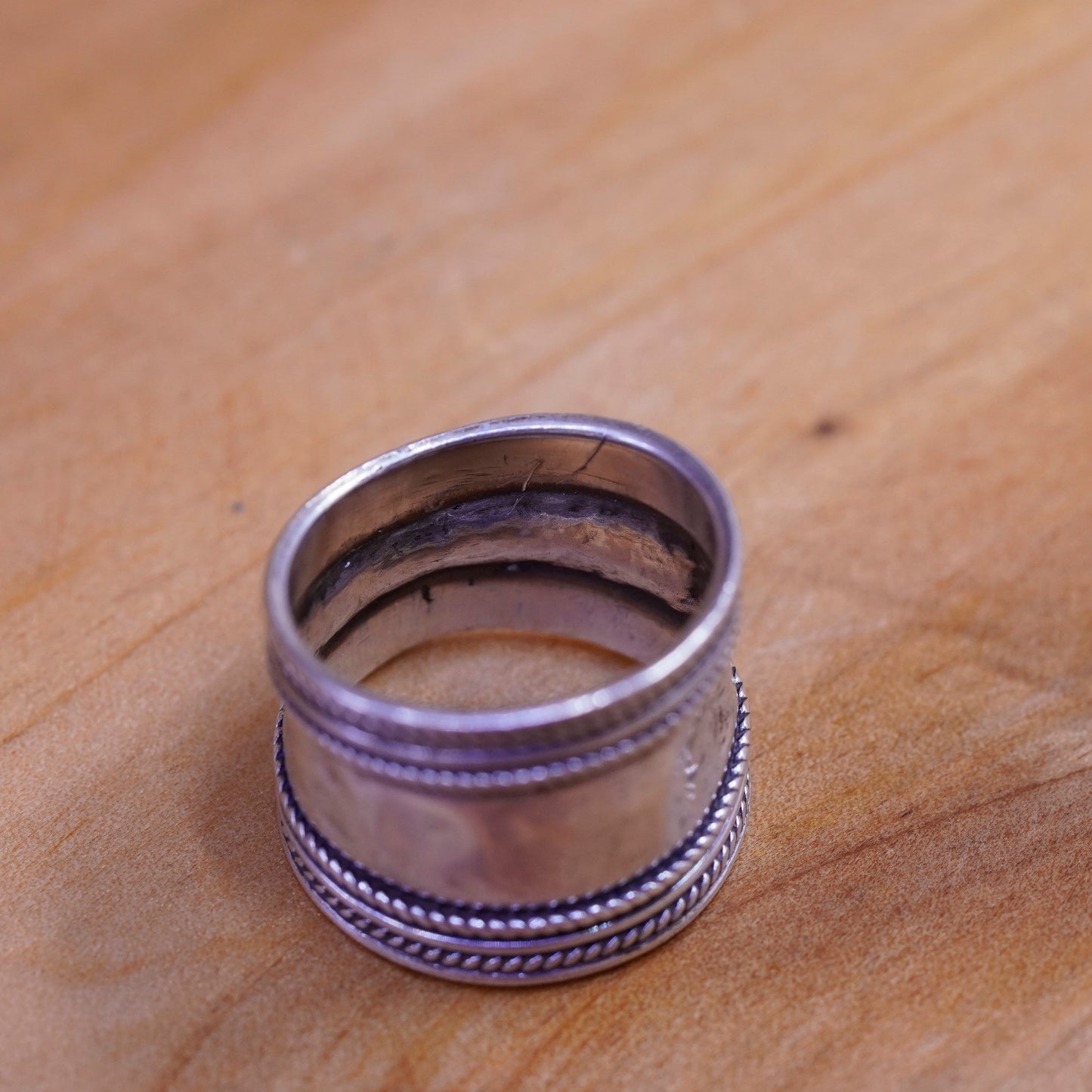 Size 4.5, vintage Sterling silver handmade ring, 925 cable wide band