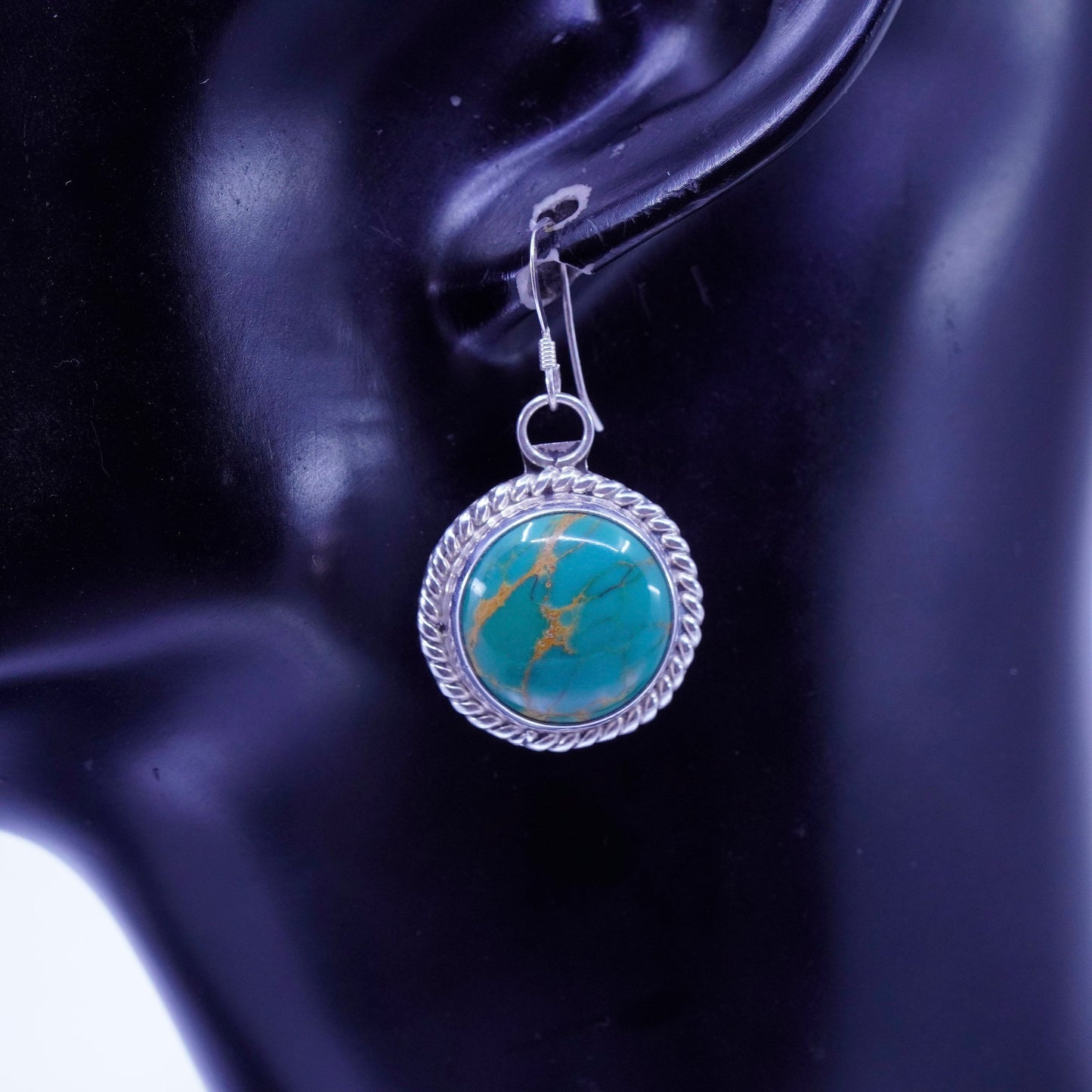 Vintage tim yazzie navajo Sterling 925 silver handmade earrings turquoise cable