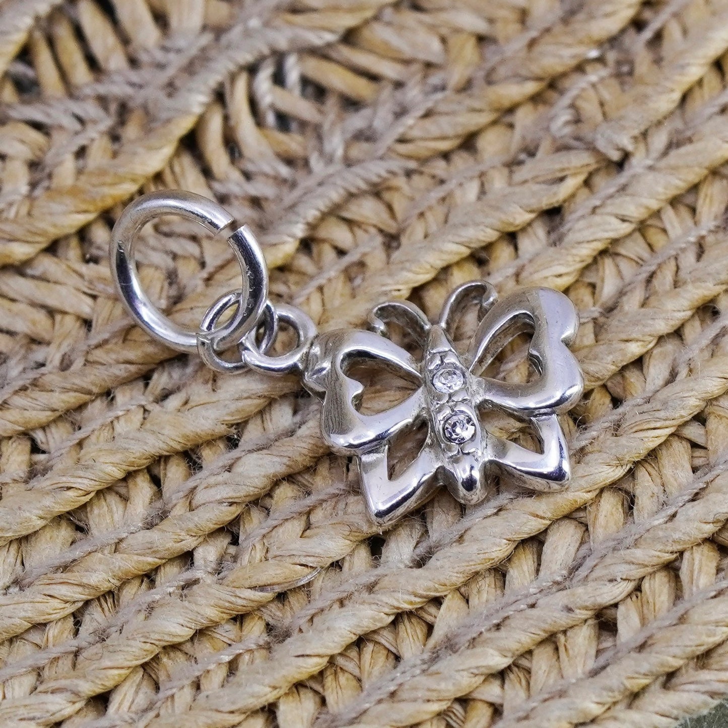 Vintage Sterling silver handmade pendant, 925 butterfly charm with cz