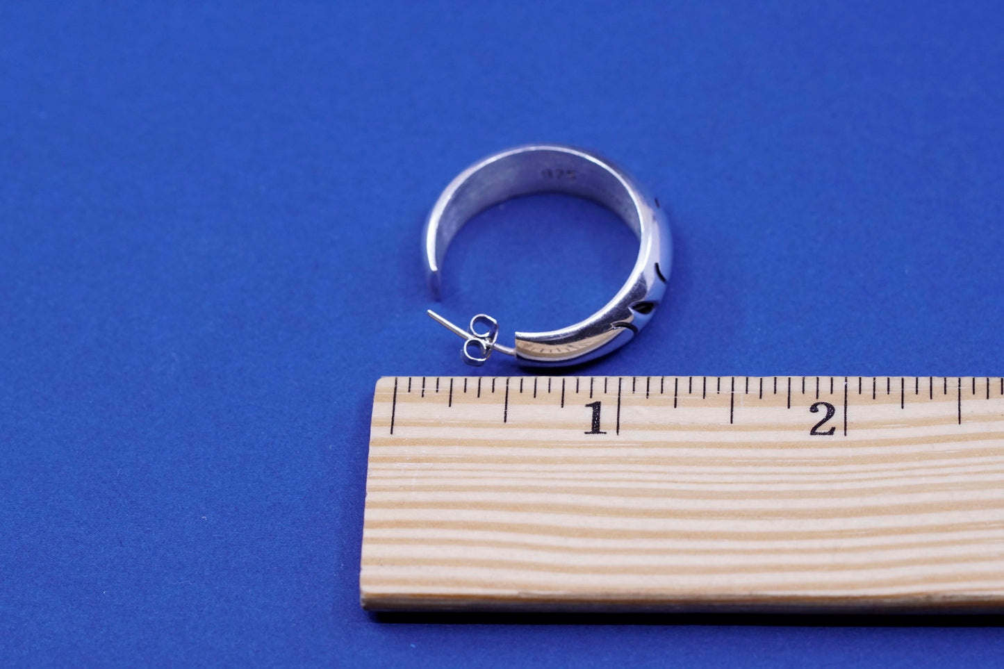 1.25”, vintage Sterling silver handmade hoop earrings, 925 huggie studs