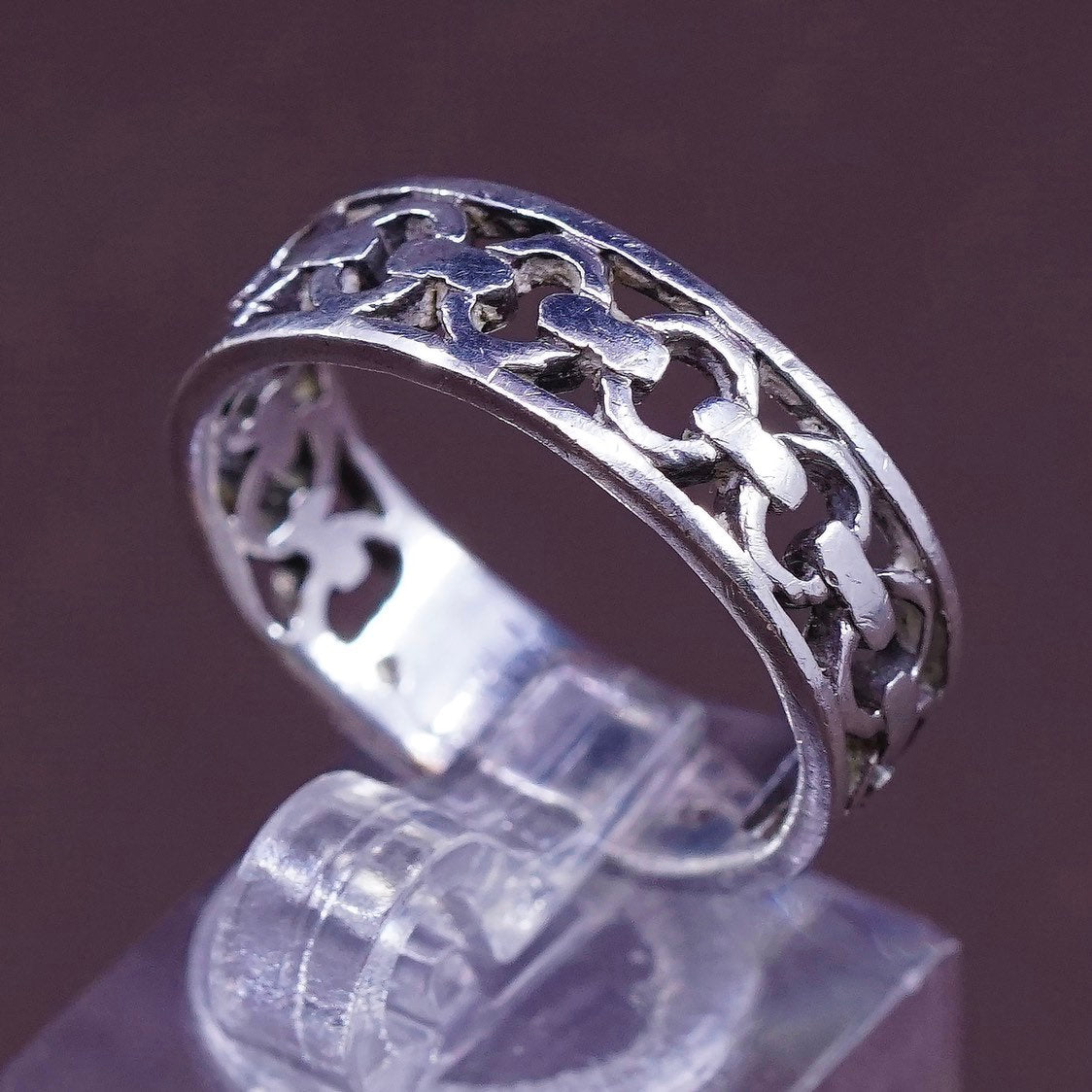 sz 8, vtg Sterling silver handmade ring, 925 curb link chain band
