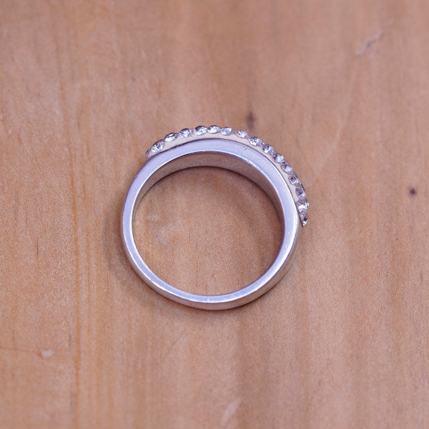 Size 8, vintage Sterling silver handmade ring, modern 925 band with cluster cz
