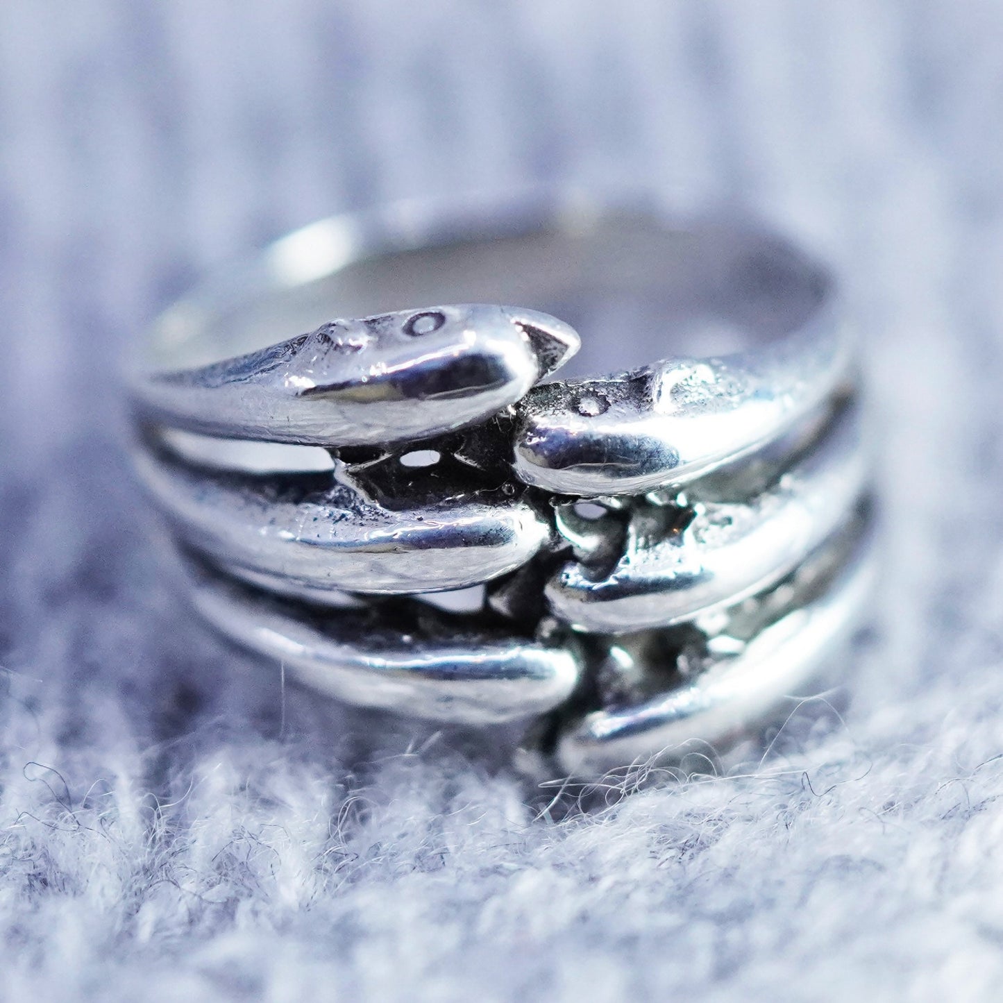 Size 6.25, vintage modern Sterling 925 silver handmade dolphin ring