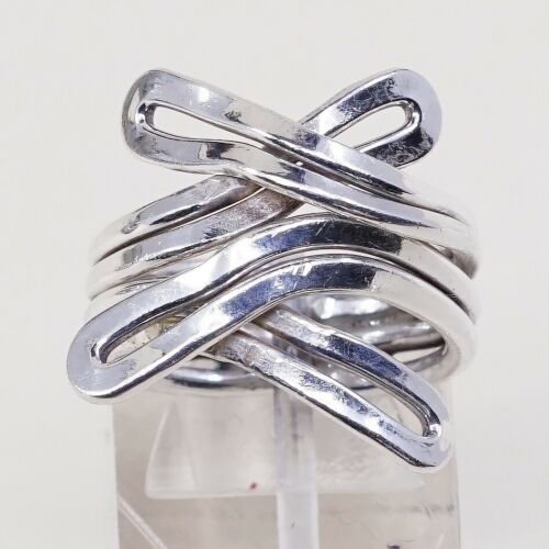 Size 6.25, Vtg Sterling Silver Handmade Ring, Mexico 925 Modern Entwinted Band