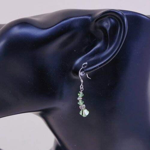 Vtg STERLING 925 SILVER Handmade earrings with Green Crystal dangles