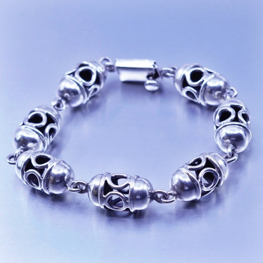 6.75”, vtg Mexico Sterling 925 silver handmade bracelet, filigree beads chain