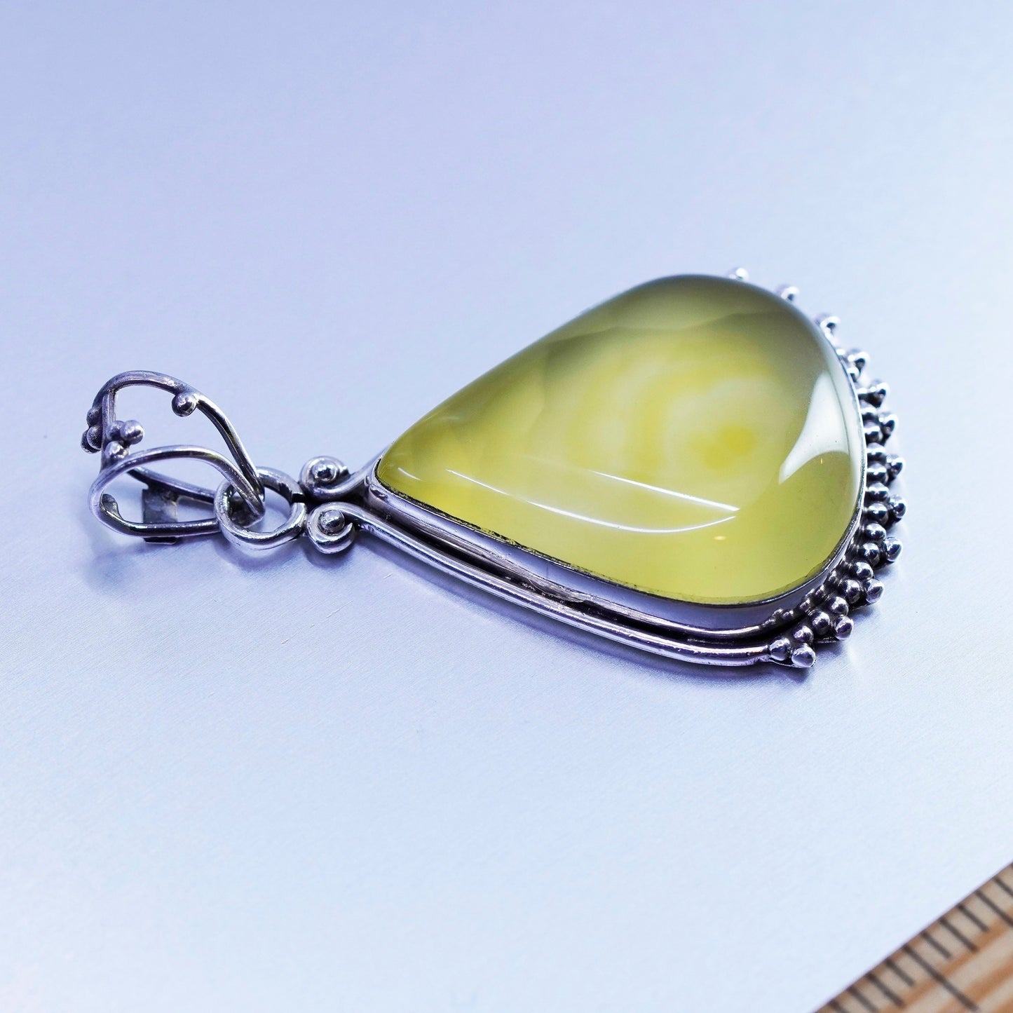 antique sterling 925 silver pendant with teardrop grapestone prehnite and beads