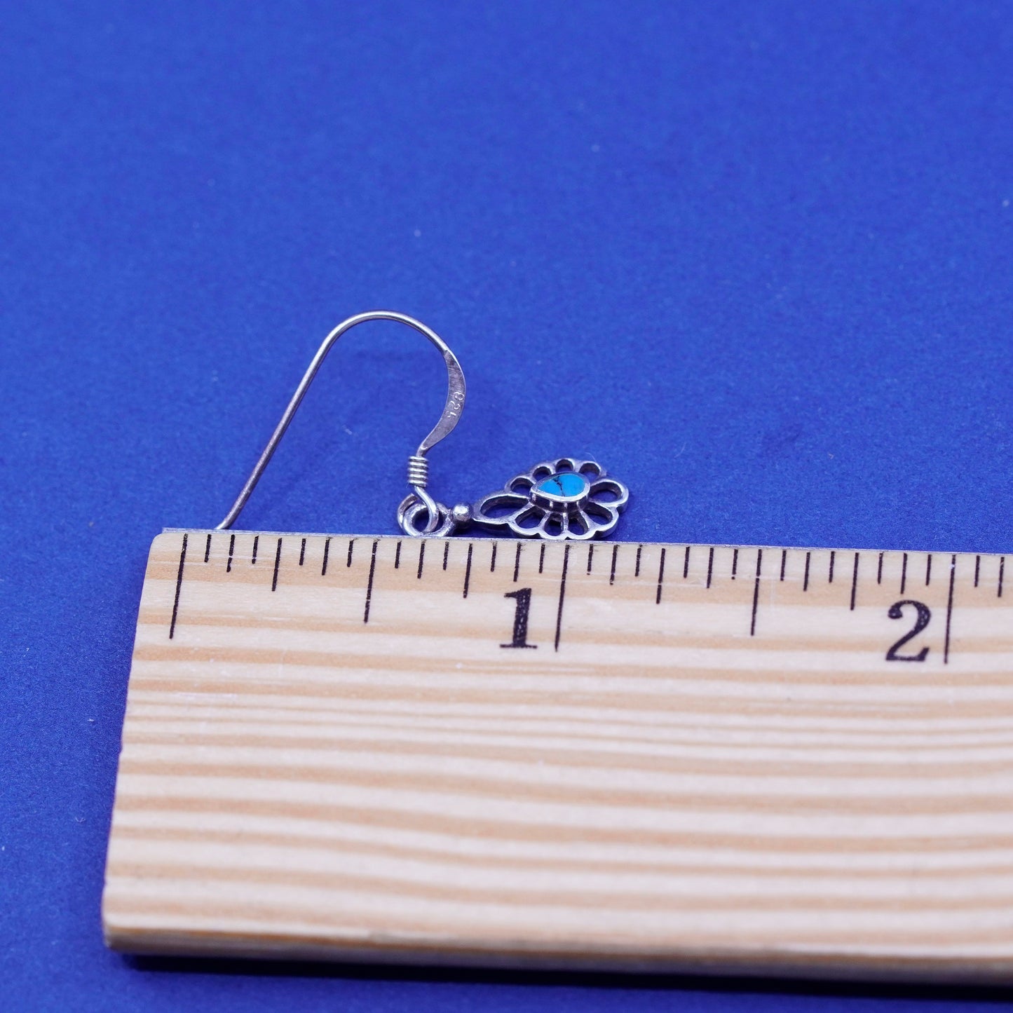 Vintage Sterling 925 silver handmade earrings with teardrop turquoise