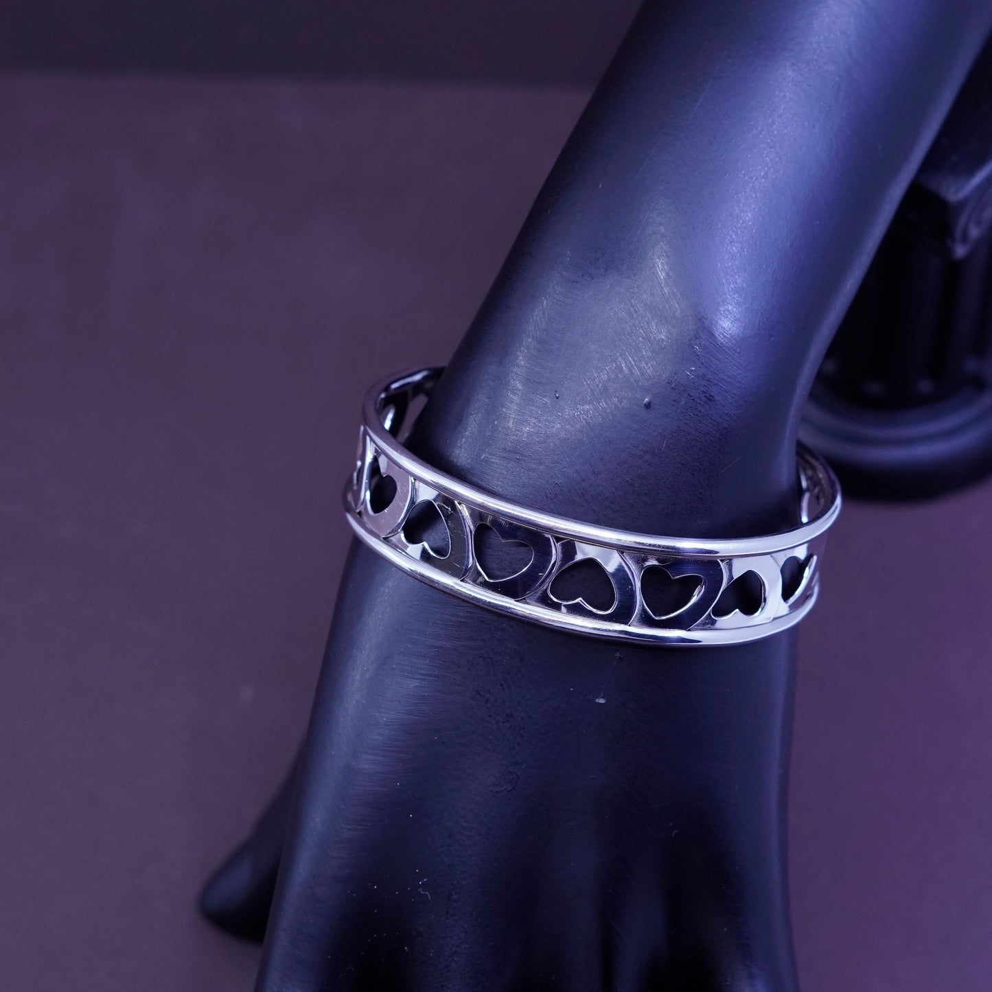 6.5”, vtg Italy milor Sterling silver handmade bracelet, modern heart 925 cuff