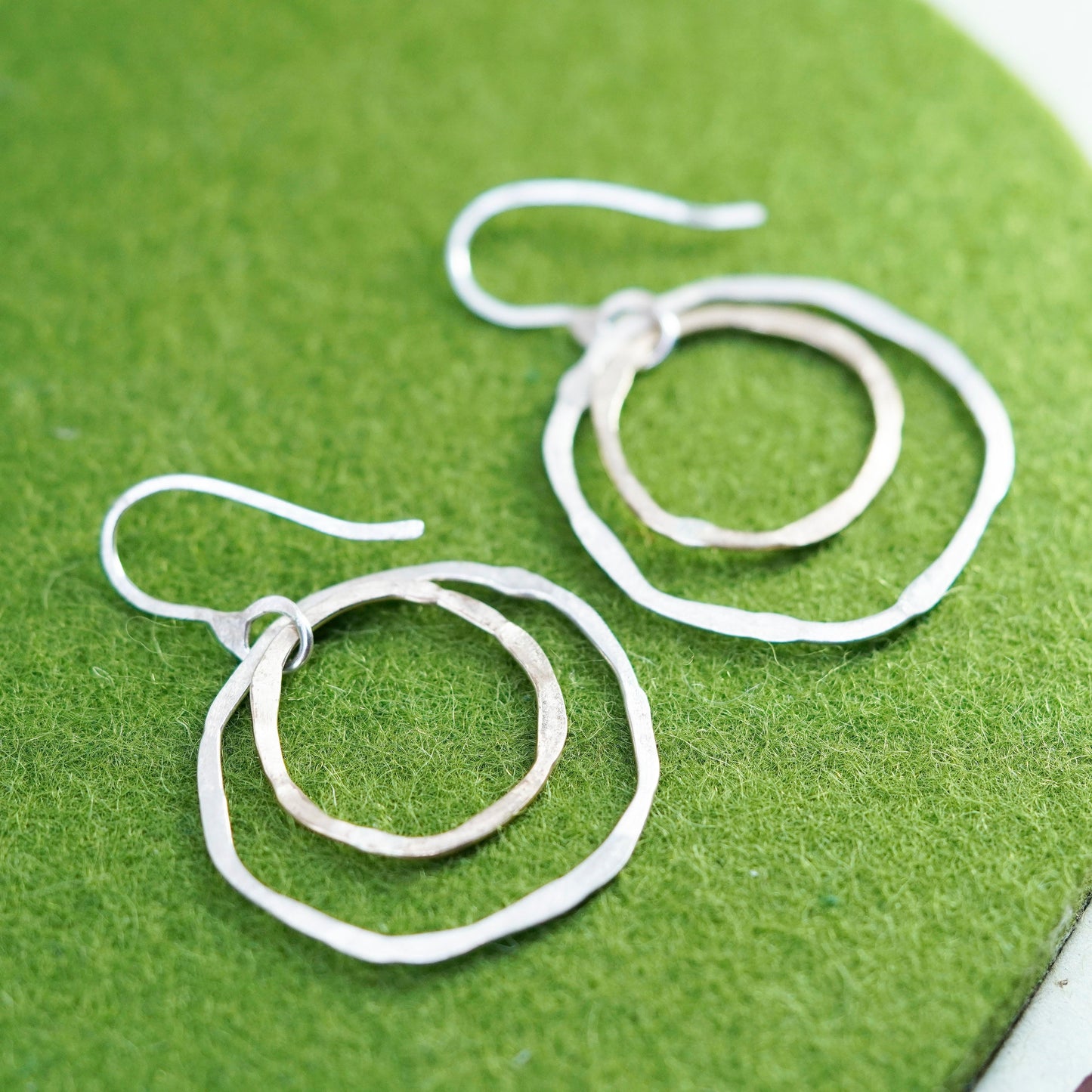 Vintage sterling silver handmade earrings, 925 matte circle dangles