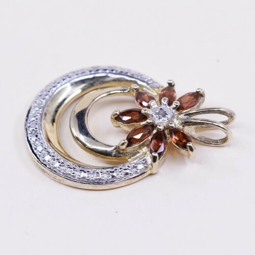 vtg Vermeil Gold over Sterling silver pendant, 925 Circle w/ Ruby N Diamond