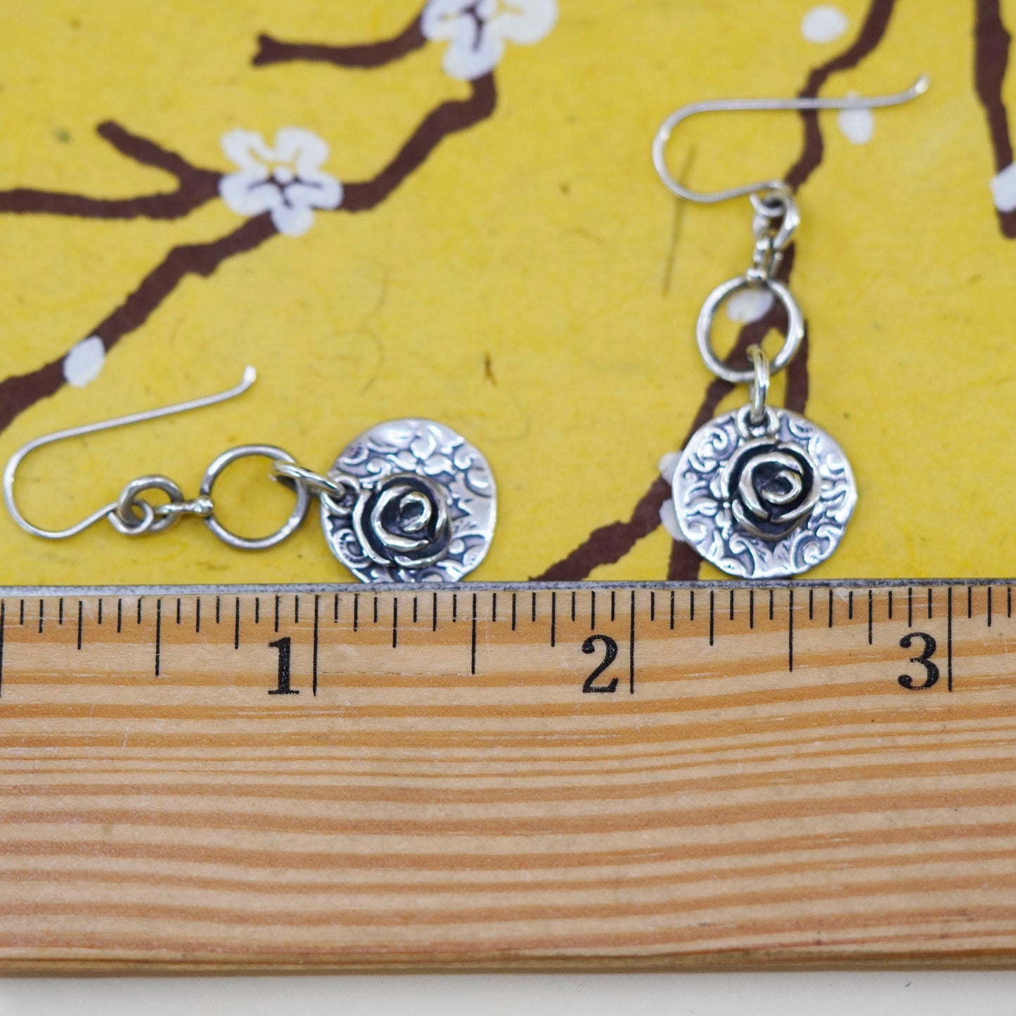 vtg Israel didae shablool Sterling 925 silver handmade earrings w/ rose flower