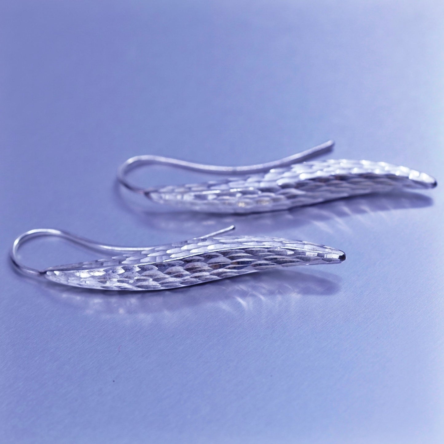 1.75”, Vintage Sterling 925 silver handmade textured wavy earrings
