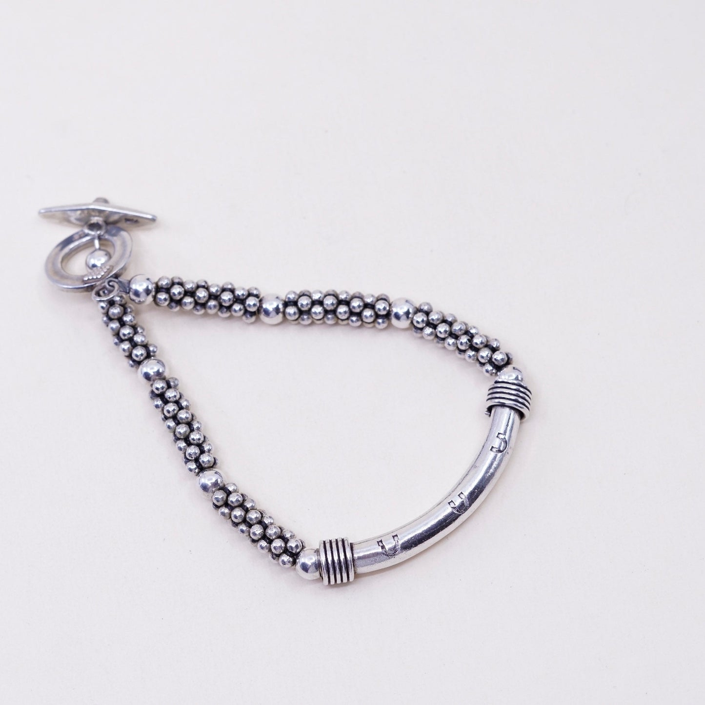 7”, vintage sterling silver handmade bracelet, bead 925 chain with bar