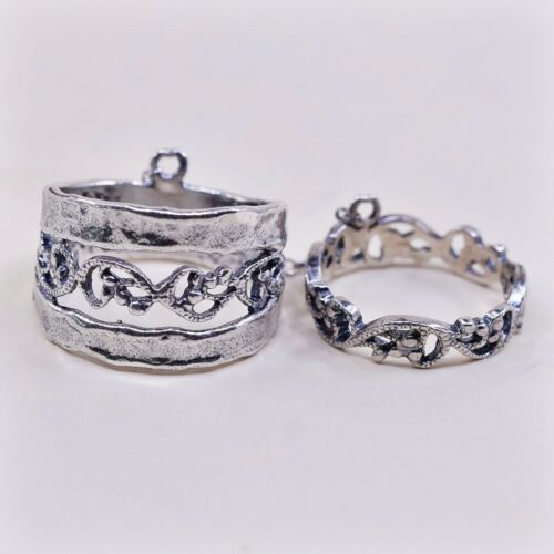 PZ Paz Israel Sterling Silver Handmade Hammered Ring, 925 Filigree Double Band