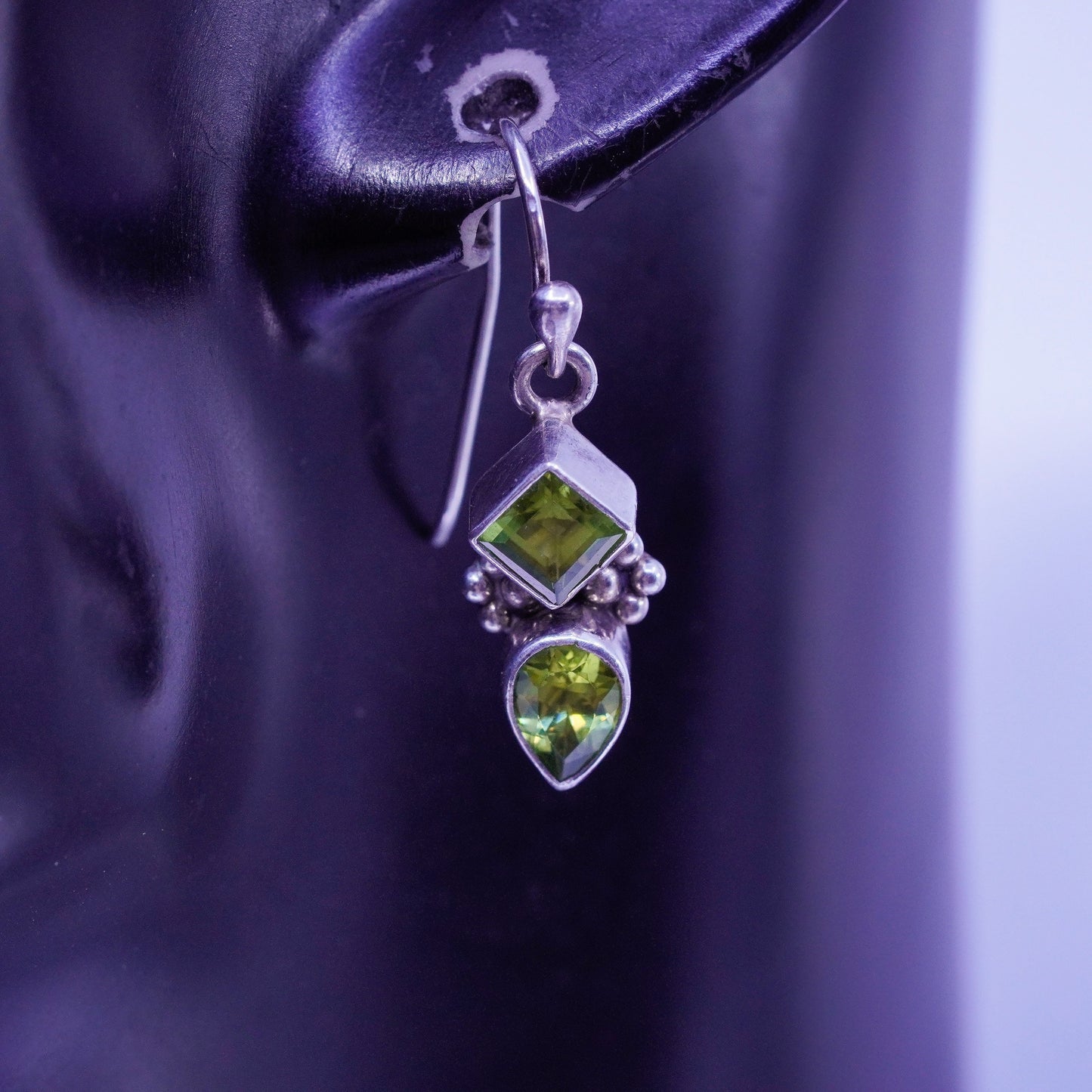Native American southwestern Sterling 925 silver handmade earrings with peridot