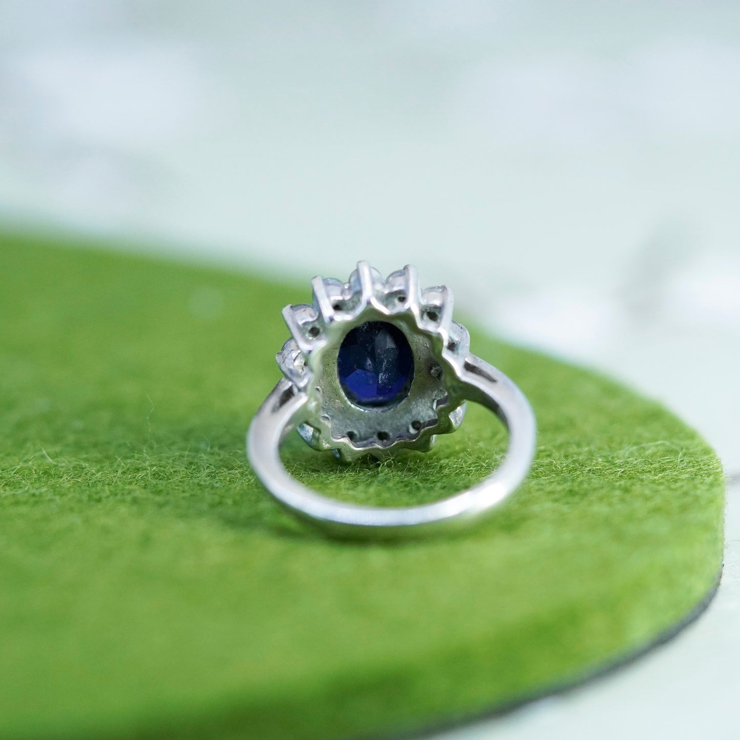 Size 6.25, vintage Sterling silver ring, 925 band with sapphire and cz