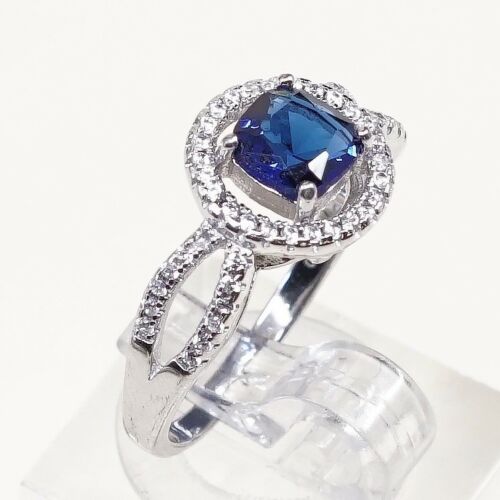Sz 7.25, Sterling Silver Ring, 925 Silver Engagement Ring W/ blue Sapphire