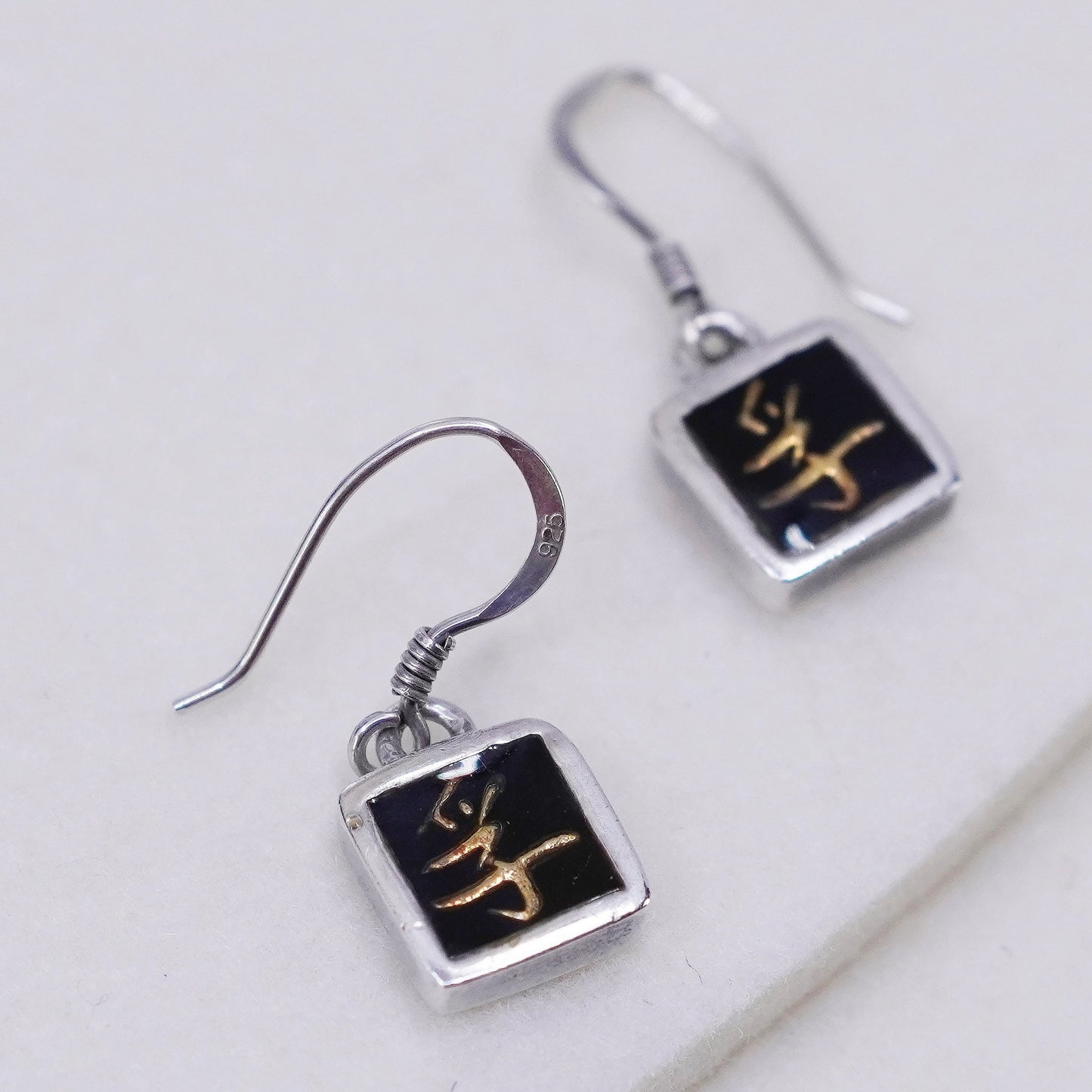 two tone designer Sterling 925 silver handmade square earrings Japanese word
