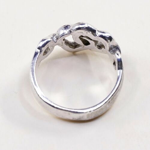Size 8, Vtg Sterling Silver Handmade Ring, 925 Silver Band W/ Double Heart