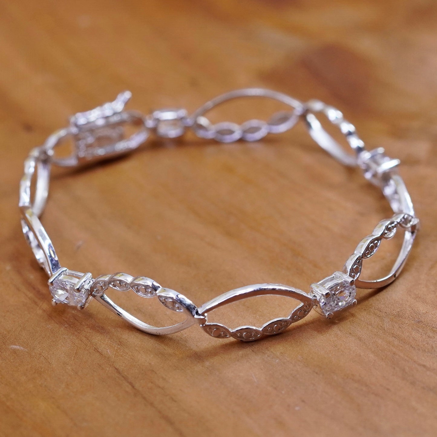 7“, vintage Sterling silver handmade tennis bracelet, 925 oval link with cz
