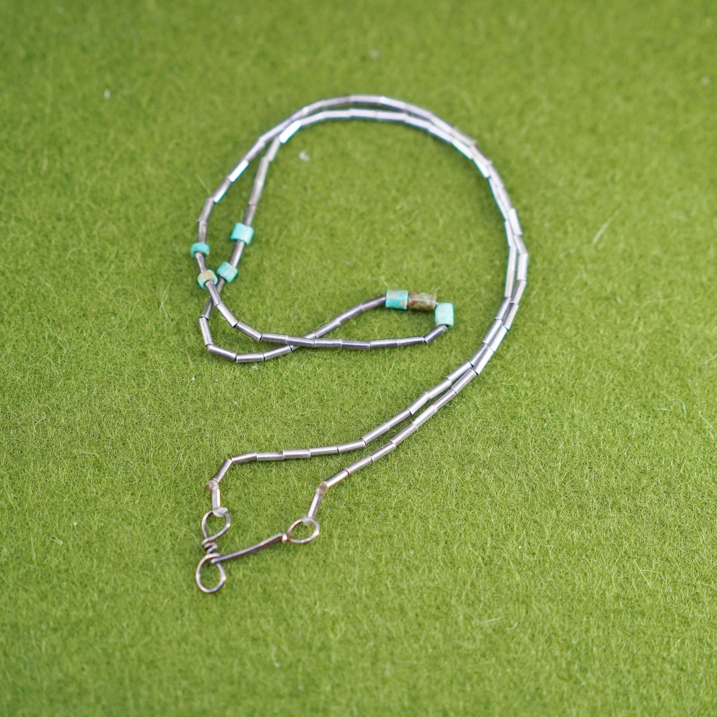 16”, Native American Navajo Sterling necklace 925 liquid silver chain turquoise
