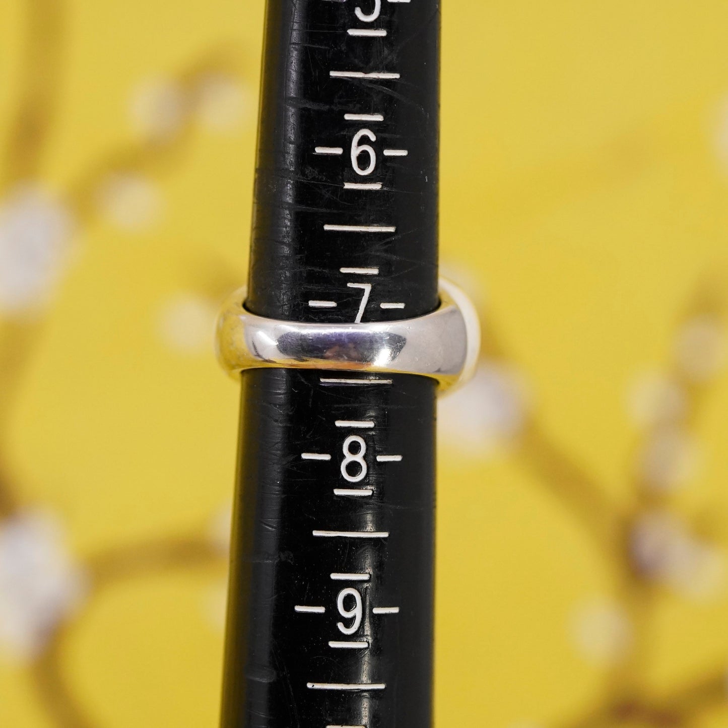 Size 7, vintage sterling 925 silver handmade cocktail band ring black enamel cz