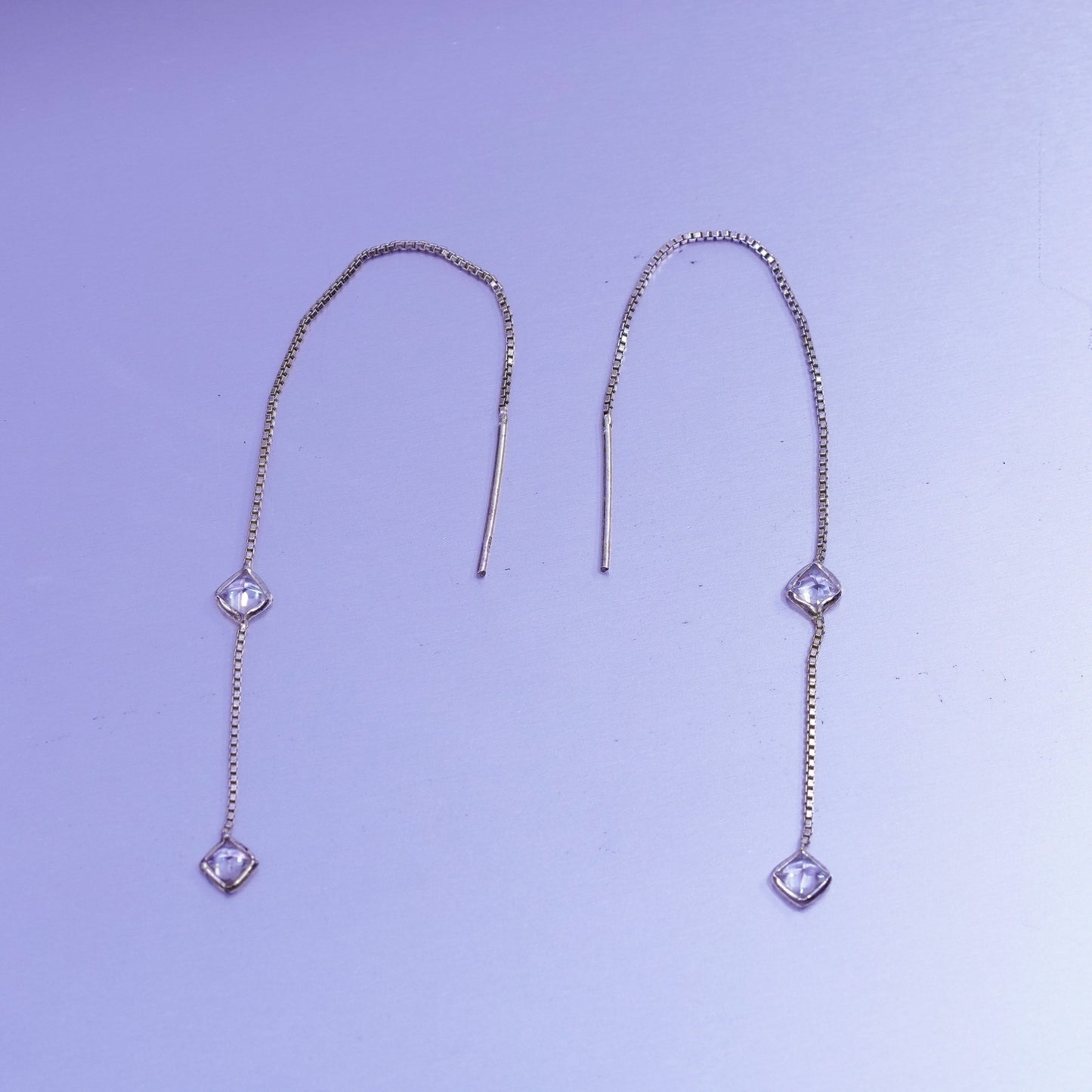 vermeil gold over Sterling 925 silver handmade box chain fringe earrings and cz