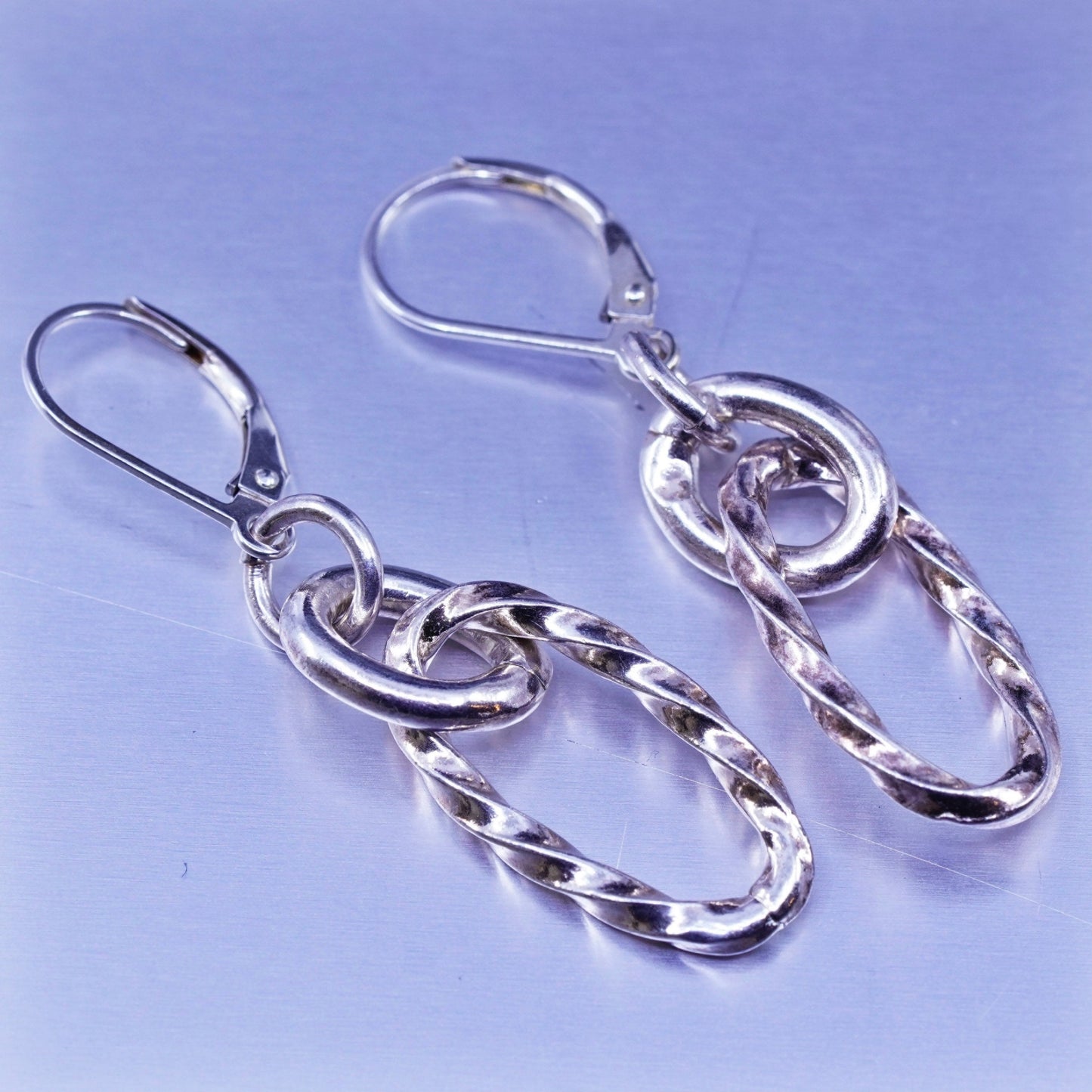 Vintage Sterling 925 silver handmade circle earrings with twisted circles