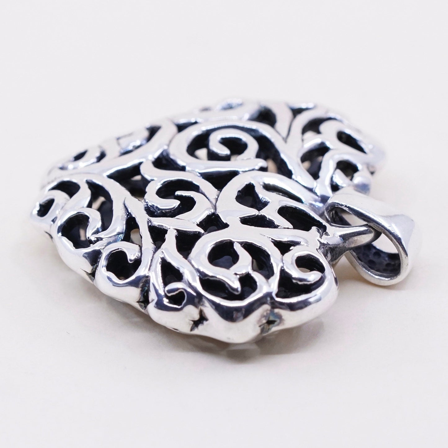 vintage Bali sterling silver handmade pendant, 925 filigree heart charm