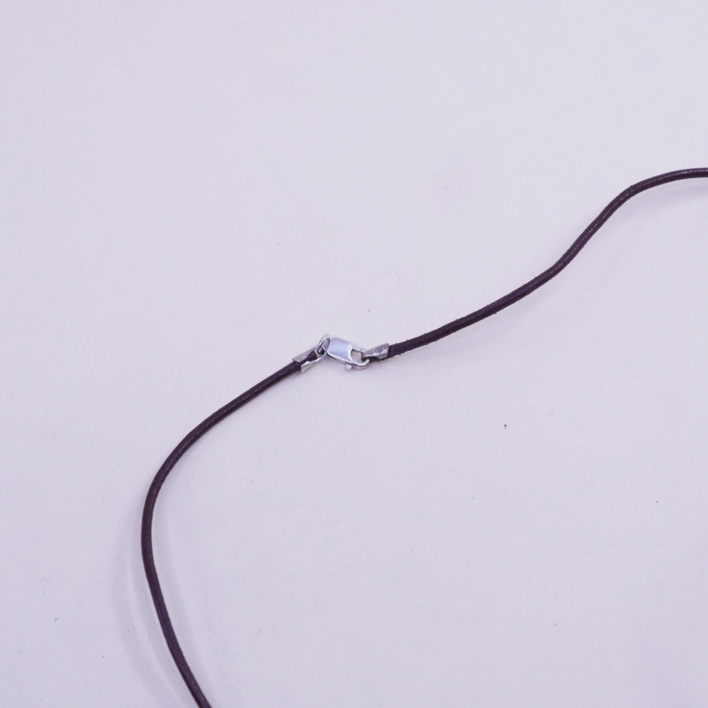 18", sterling 925 silver necklace brown leather core artisan glass pendant