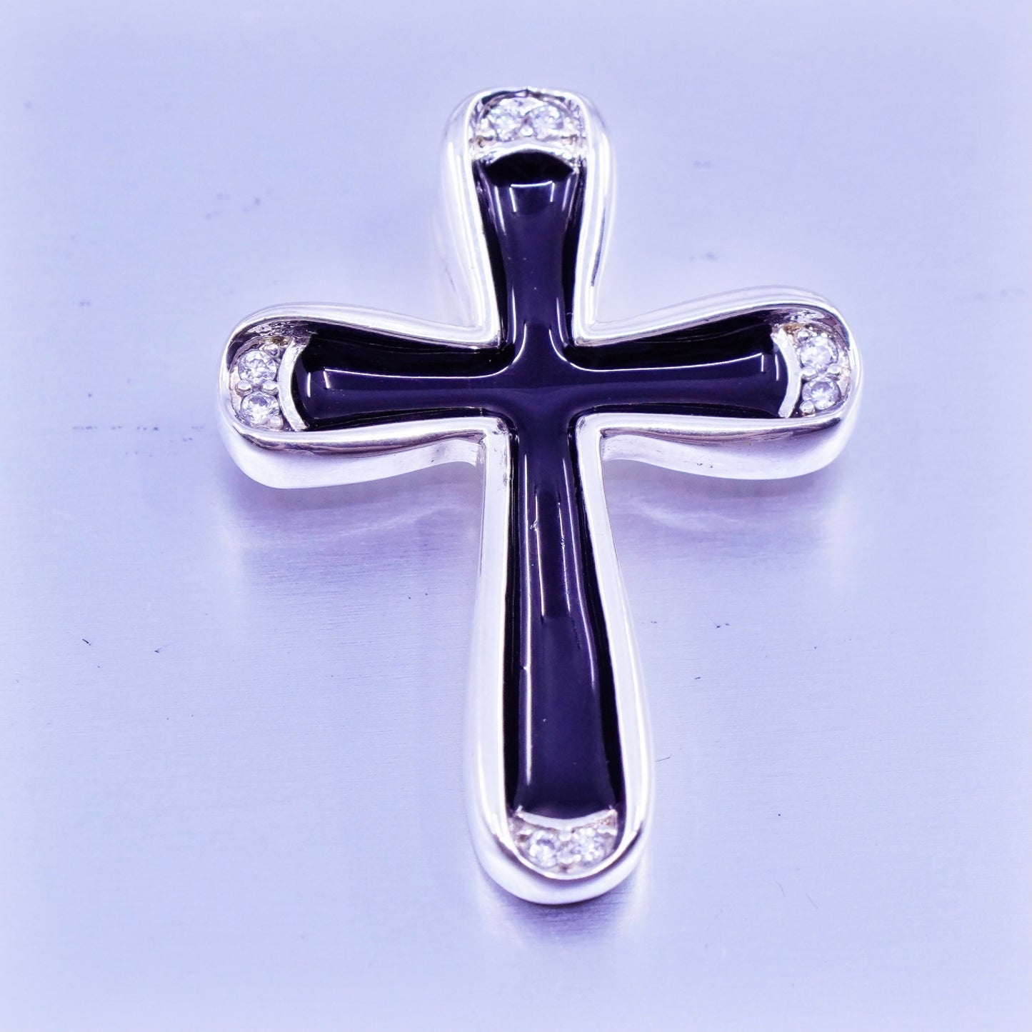 antique sterling 925 silver enamel cross pendant with Cz