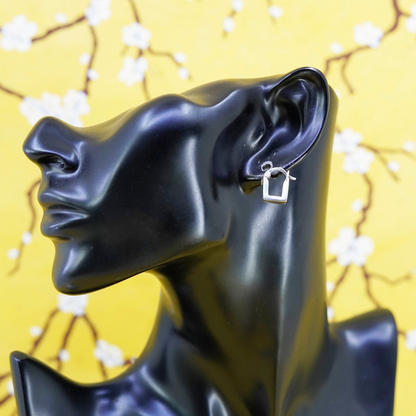 0.5”, vintage Italy Sterling silver handmade hoops, square 925 huggie earrings