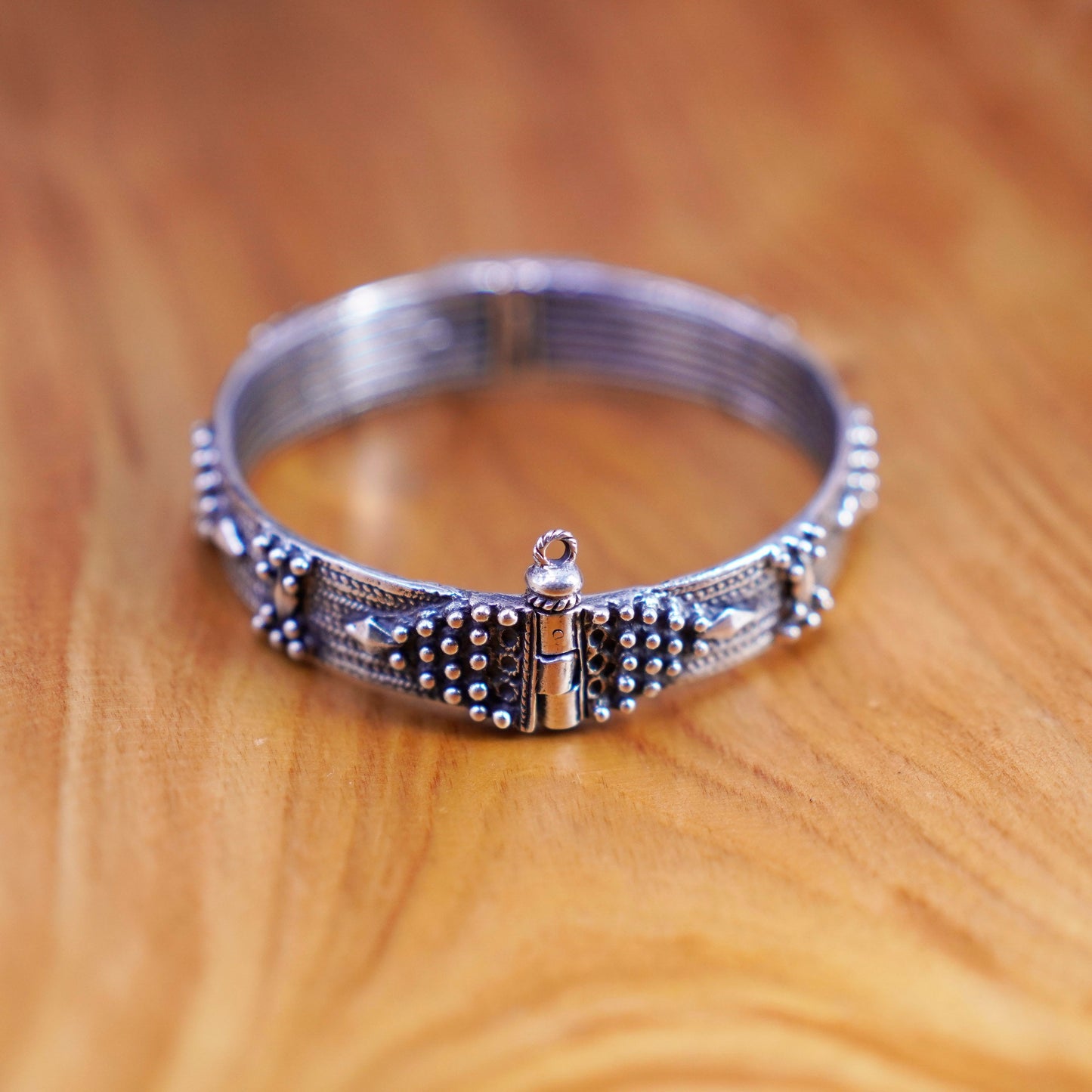 6.25”, Vintage MK Sterling silver handmade bracelet, 925 textured bangle