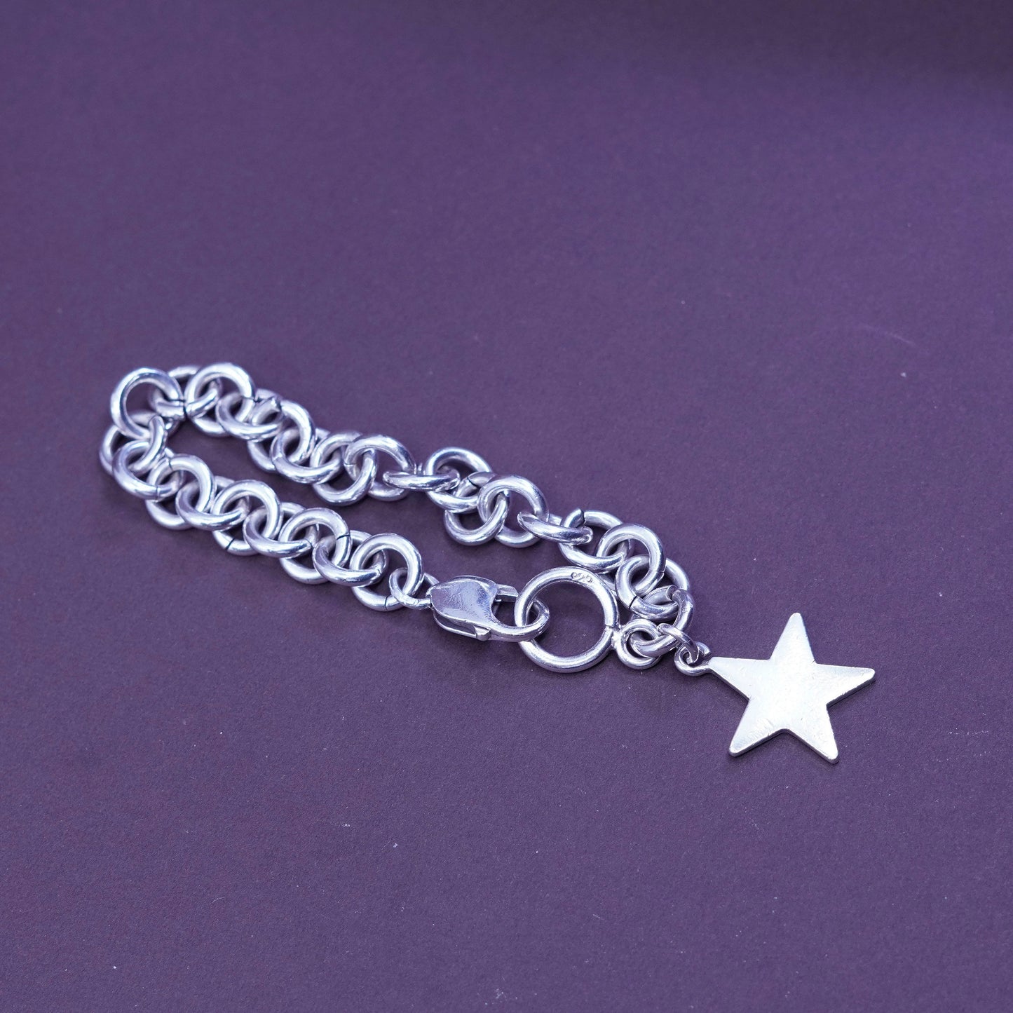 7”, Sterling silver handmade bracelet, 925 bold circle chain with star charm